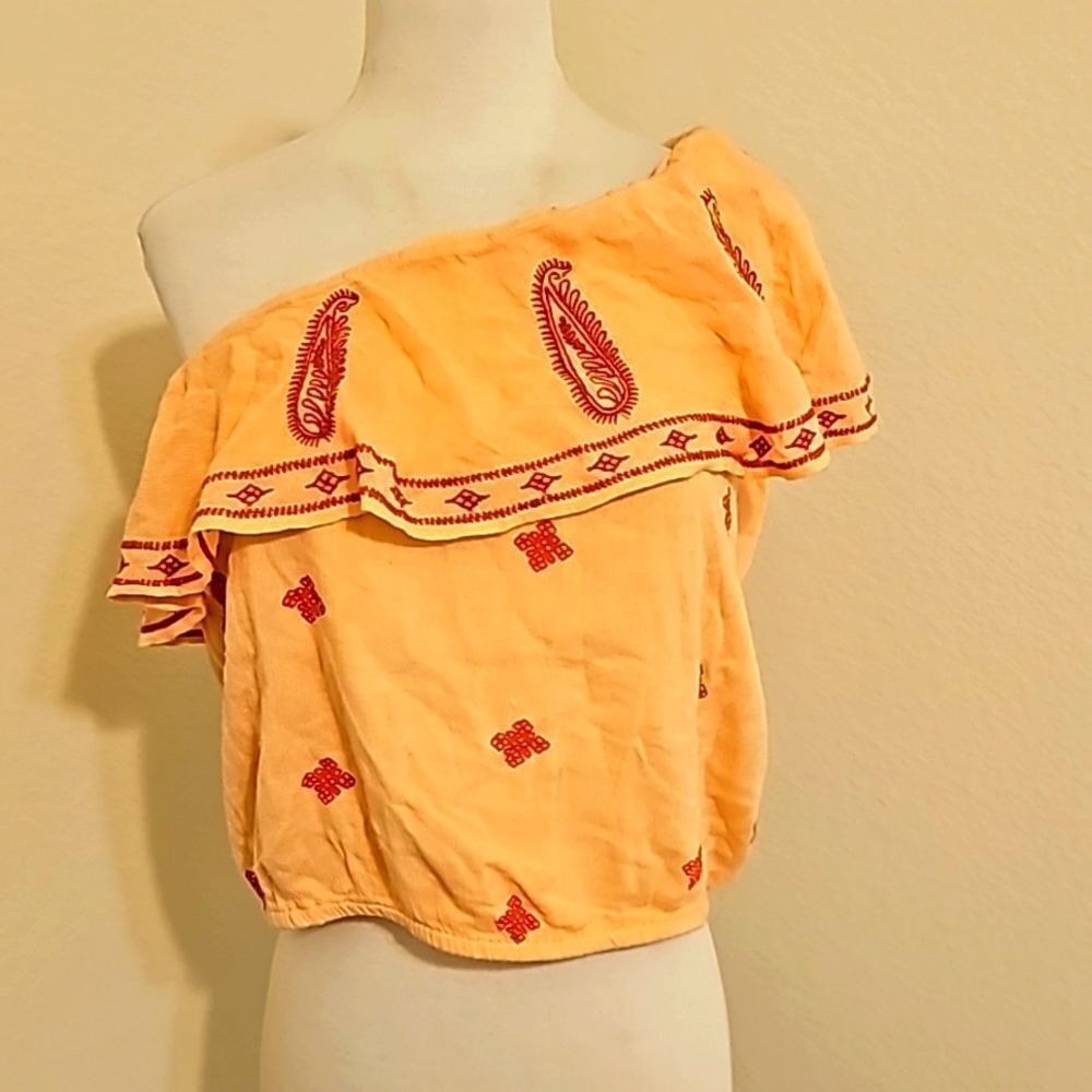FREE people One shoulder  orange‎ top Size small